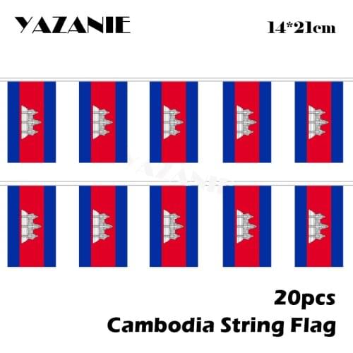 YAZANIE 14*21cm 20PCS 5Meter Cambodia String Flag National Hanging Flag For Home Decoration Bar Party Events Drop Shipping