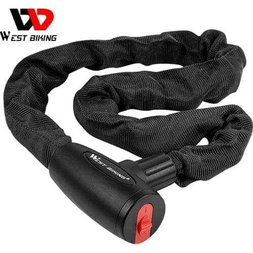 WEST BIKING Bicycle Chain Lock Safety Anti-Theft Motorcycle Mtb Road Bike Lock Universal Lock With 2 Keys Cycling Bike Accessory