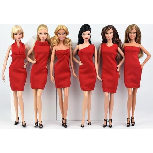 6 Styles Red Dress Mini Skirt / Party Gown Outfit Fashion Clothing For Barbie Xinyi Kurhn FR Doll Toys for Children Xmas