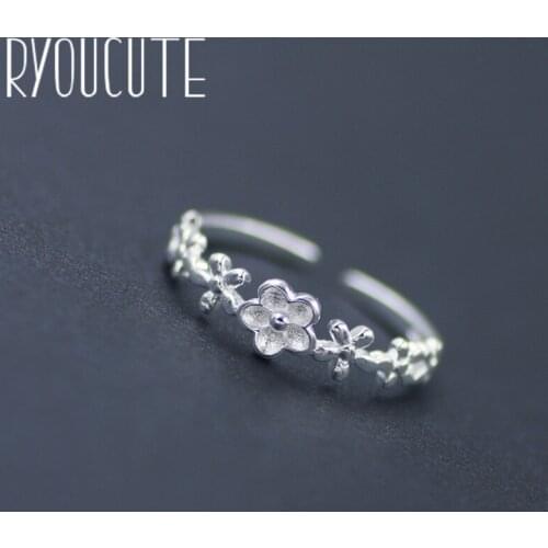 Vintage Silver Color Flowers Rings for Women Adjustable Size Rings For Men Girls Open Jewelry