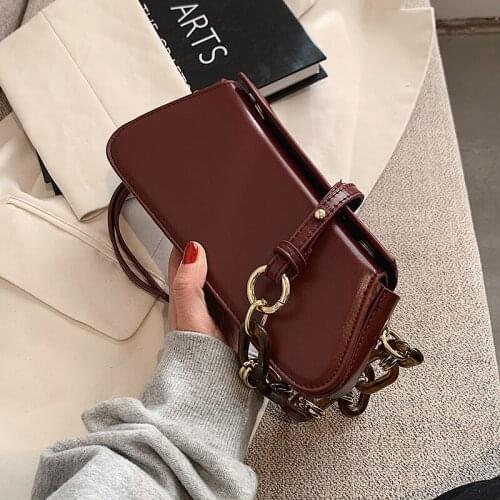 Thick Chain PU Leather Shoulder Crossbody Bags For Women 2021 Small Handbags And Purses Female Travel Luxury Trending Purses