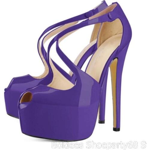 Woman Wedding Shoes Ankle Wrap Straps 16cm Thin High Heel Pumps Party Dress Shoes With Peep Toe Plus Size 46