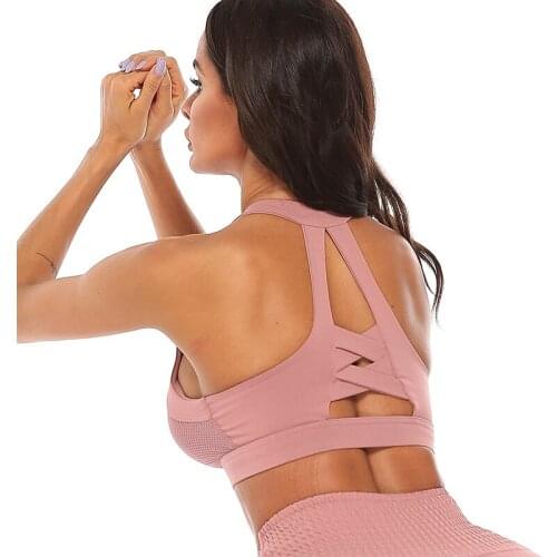 2020 Women Sexy Crisscross Seamless Fitness Yoga Tops Removable Pads Workout Running Bra Shockproof Solid Gym Bra for Sports