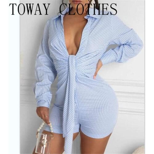 Turn-down Collar Tied Detail Ruched Plunge Romper Chic Long Sleeve One Piece Jumpsuit For Women 2021