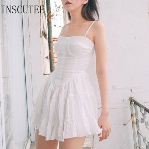 Inscutee Fairycore Sweet White Corset Dress Women Punk Harajuku Y2k Cottagecore Mall Gothic Punk Emo Alt Mini Party Dress Female
