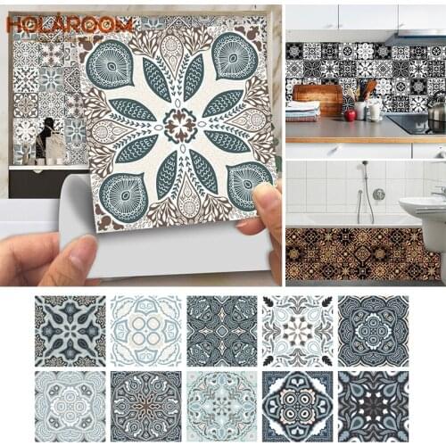 10pcs Gray Retro Pattern Matte Surface Tiles Sticker Transfers Covers for Kitchen Floor Bathroom Tables Hard-wearing Wall Decals