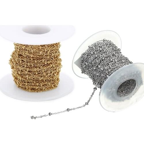 10yards/roll 1.5mm 2mm Chain Width Tone Stainless Steel Metal Beaded Chain for Necklaces Bracelets Jewelry Making Wholesale