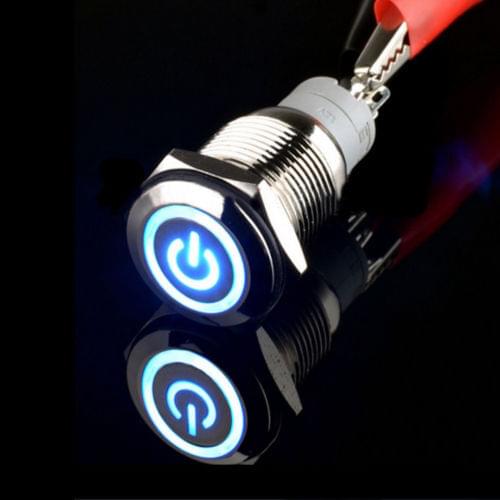 12V 16mm Blue LED Power Symbol Angel Eye Push Button Metal Toggle Switch Sales