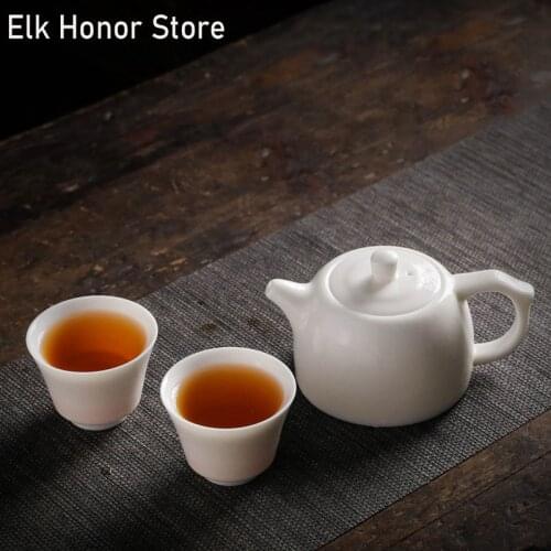 175ml Ancient White Jade Porcelain 1 Pot 2 Cups Set Dehua Handmade Ceramic Teapot Kung Fu Tea Master Pots Home Travel Tea Sets