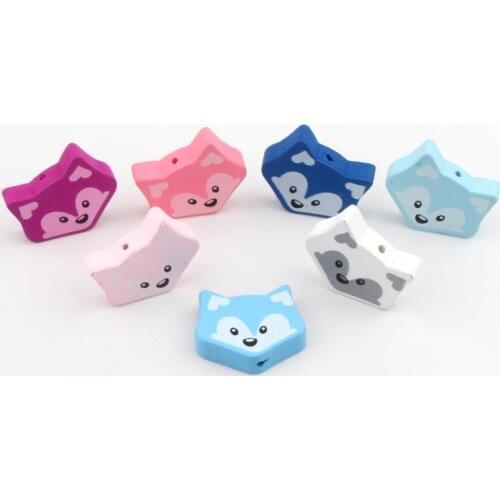 20pcs Fox Wood Beads DIY Mixed Color Cute Cartoon Style Crafts Jewelry Necklace Bracelet Childrens Toys Making Accessories