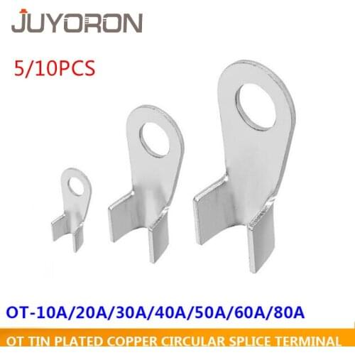5/10PCS OT-10A/20A/30A/40A/60A Tin Plated Dia Copper Circular Splice Crimp Terminal Tinned Wire Cable Terminal Nacked Connector