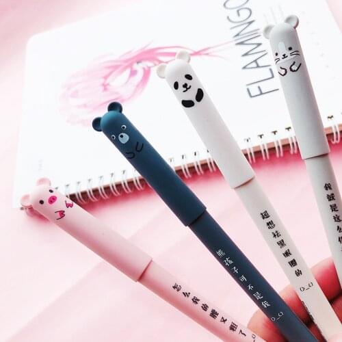 80 Pcs Cartoon Animals Erasable Gel Pen 0.35mm Cute Panda Magic Pens Kawaii Pens Student Writing Novelty Stationery Wholesale