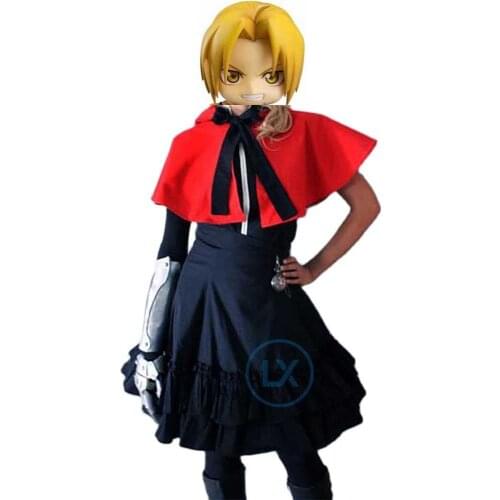 Anime Fullmetal Alchemist Edward Elric Women lolita Dress Halloween Cosplay Costume For Girls Full Set Red Cape Dress