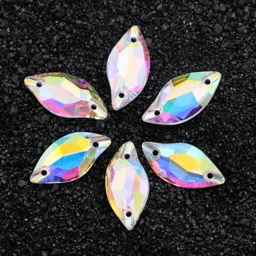 Big Size Leaf Crystal AB K9 Crystal Flatback Sew-on Rhinestones Strass Glass for Diy Craft Clothing Garment Decoration Jewelr