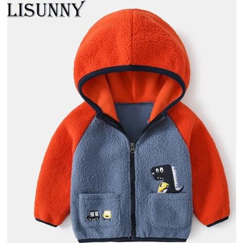 Children Fleece Coat 2021 Spring Autumn Baby Boys Hooded Cardigan Kids Zipper Casual Top Toddler Jacket Cartoon Dinosaur1-6y
