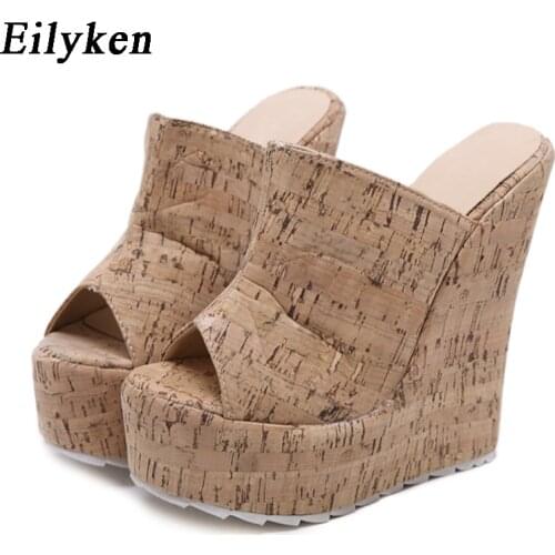 Eliyken Platform Wedges High Heels Mules Slides Shoes Sexy Peep Toe Women Beach Slipper Sandals size 35-42