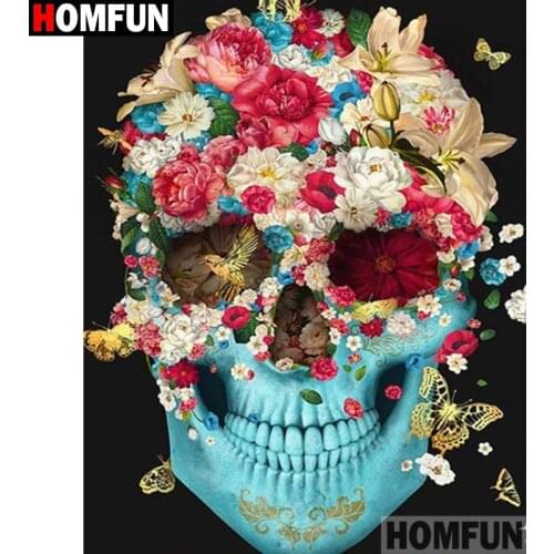 HOMFUN Rhinestone Painting Crystal Decor Diy Diamond Painting "Flower skull" 3D Cross Stitch Pattern Diamond Embroidery A19025