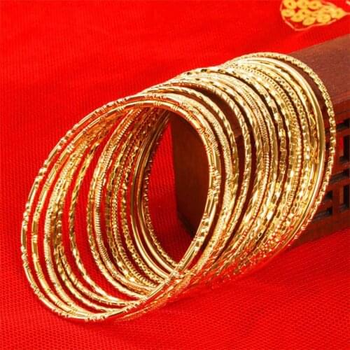Retro Style Trendy Gold-colour Bangles Bracelets For Women Circle Metal Wire Indian Bangle Jewelry Party Gifts