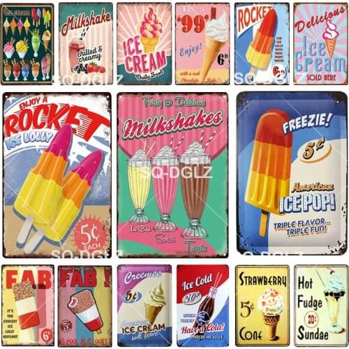 Milkshakes Tin Sign Metal Sign Vintage Bar Decoration Ice Cream Home Decor Wall Sticker Pub Painting Poster Gift