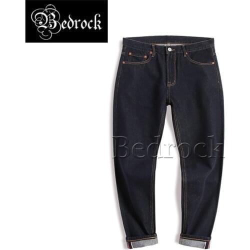 Indigo jeans mens casual slim ankle length pants washed raw denim jeans pencil pants red and white selvedge skinny jeans