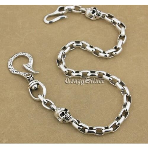 SKull Fish Hook 925 Sterling Silver Mens Biker Punk Wallet Chain 9N014WC
