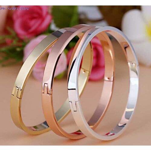 Couple Crystal Cuff Bracelets & Bangles Luxury Stainless Steel Top Gold Color Brand Buckle Charm Bracelet For Men Women Jewelry