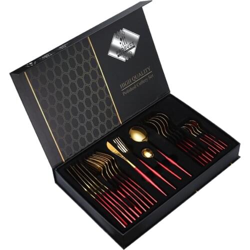 Kit Black Golden Spoon Set Stainless Steel Travel Gift Spoon Cutlery Set Dinner Forks Couverts De Table Kitchen Utensils DL6DCS