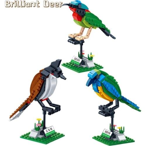 3 Birds Set Building Blocks Model Animal Cognition Bricks with Bookmark Educational Toys for Children Kids Gift 5123
