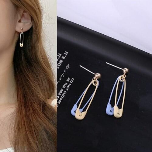 New Arrival Punk Beige Blue Paper Clip Pendant Earrings 2021 Trend Fashion Funny Paperclip Drop Earrings for Women Girls Teens