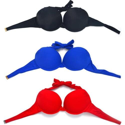 The original factory Three times thicker cup PUSH UP women&girls BIKINI BRA underwire bikini top RED BLACK Lakeblue swimwear