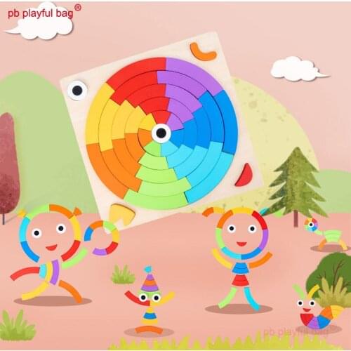PB Playful Bag Wooden 3D rainbow building block puzzle Educational fun matching toys Childrens Enlightenment DIY gifts UG128