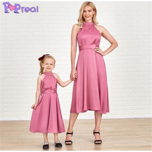 PopReal Parent-Child Outfit Summer Fashion Halter Hollow Out Sleeveless A-Line Skirt Mom And Daughter Dress Mommy And Me Clothes