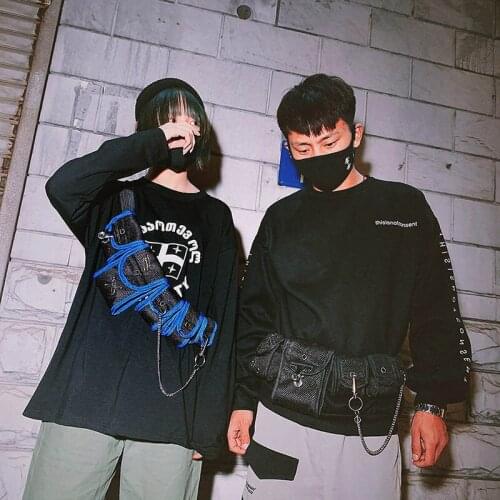 Hip hop Women Waist Bag Fashion Tactical Fanny Pack Female Belt package Black Geometric Waist Pack Polyerter Phone Pouch 1