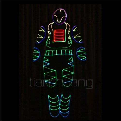 Programmable robot men suit dj full color RGB light costume led tron dance group outfit luminous clothe party cosplay wears mask