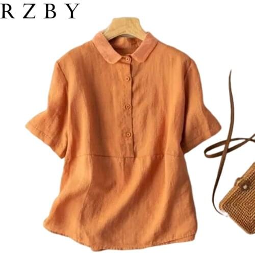 Cotton Linen Casual Shirt Women Fashion Summer 2021 New Korean Style Loose Blouse Female Turn Down Collar Blusas Mujer RZBY468