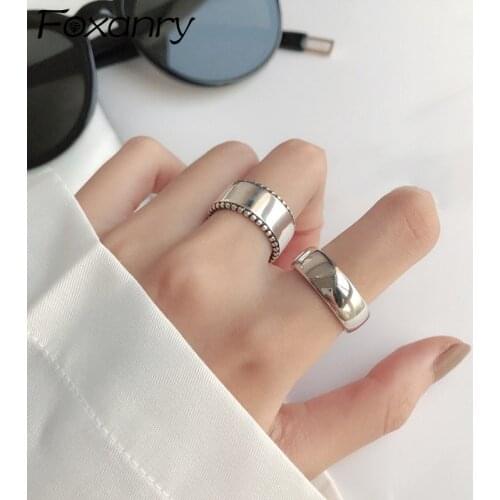 Foxanry 925 Sterling Silver Wide Rings for Women Girl Accessories New Trendy Elegant Vintage Simple Party Jewelry Birthday Gifts