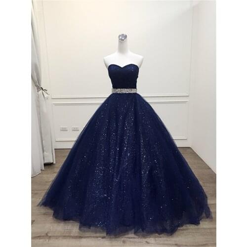 Robe De Mariage 2020 Princess Bling Bling Luxury Navy blue Ball Gown evening Dress Plus Size Custom Made Vestido De Noiva