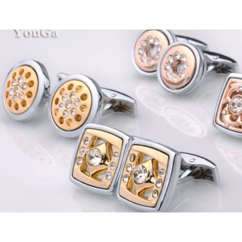 High Quality Luxury Cufflinks Crystal Cuff Links Shirt Cuff Buttons Cufflinks Men Business Wedding Jewelry Gift Mixorder 10pairs