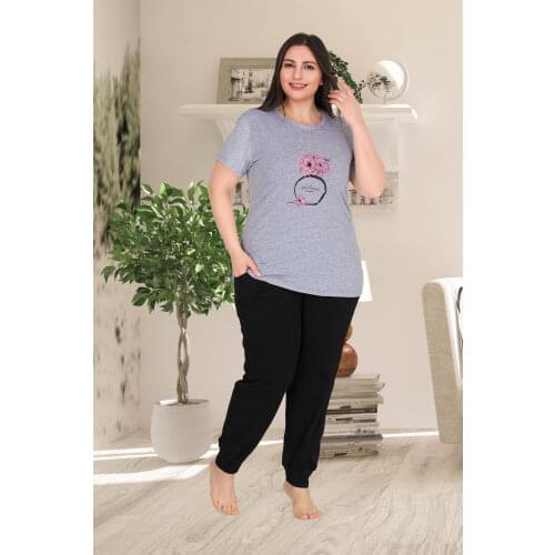 WOMEN LARGE SIZE SHORT SLEEVE PİJAMA TOOL TURKISH MALI 10771