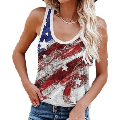 American Flag Clothing Summer Star Print Sexy V-neck Sleeveless Tshirt Loose Casual Pullover Workout Tank Top for Women Big Size