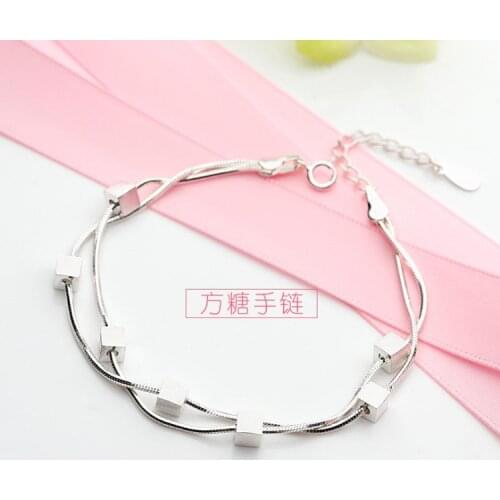 DreamySky New Real Pure Silver Color Cube Box Bracelets For Women pulsera de plata Chain Bracelet women Wholesale