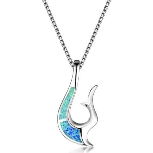 Cute Fishtail Pendant White Blue Opal Stone Necklaces For Women Animal Jewelry Vintage Fashion Dolphin Tail Necklace Party Gifts