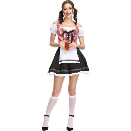 Ladies Fashion Plaid Oktoberfest Beer Girl Costume Female German Bavarian Festival Beer Maid Cosplay Carnival Party Fancy Dress