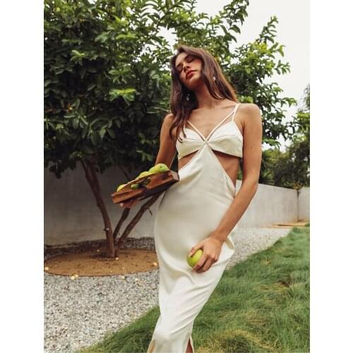 Summer White Dress Sexy Backless Spaghetti Straps Split Single Breasted Maxi Dress Women Elegant Chic Casual Party Robe