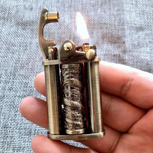 Zorro One Key Ignition High Grade Copper Rocker Dragon Column Windproof Kerosene Lighter