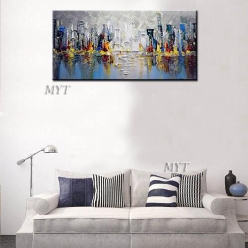 100% hand-painted, contemporary thick oil knife painting New York architecture, oil painting art murals, living room decoration