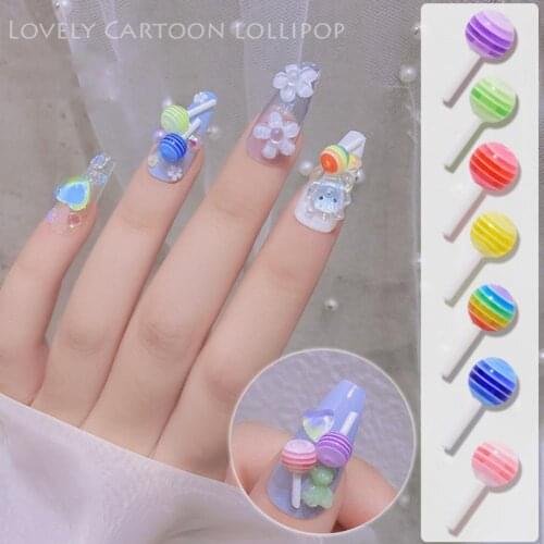 5Pcs/Set Lollipop Style Nail Ornament Cartoon Resin Cute Clay 3D Accessories Charm Candy Decoration for Manicure