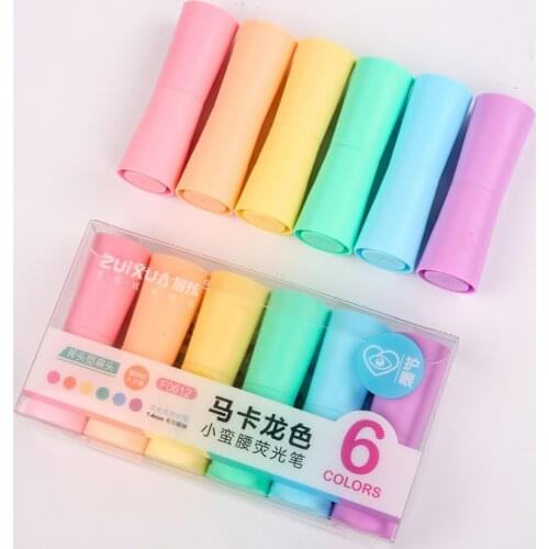 6pcs Macaron Series Highlighter Pencil Highlight Marker Color Drawing Spot Liner Stationery Office School Supplies