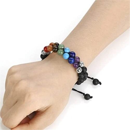 Double Layer Lava Bracelets Men Women Natural Stone Bracelets Handmade Braided Adjustable Energy Colorful Beaded Bracelet