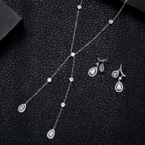 Elegant Fashion water Drop Long pendant AAA Cubic Zircon Trendy Jewelry for Women Wedding Dubai Pendant Necklace D1444